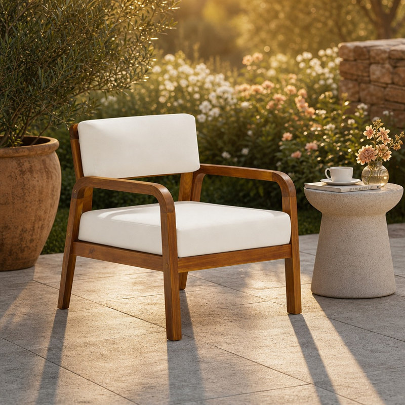 Fauteuil d'extérieur en bois d'acacia avec coussins résistants aux intempéries Chaise longue de patio robuste avec coussins à fixation sécuritaire
