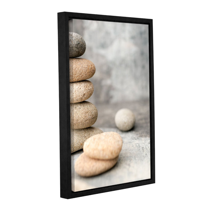 Modern Vertical Framed Canvas Print with River Stones