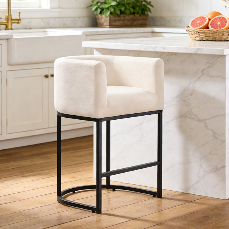 Tabouret de bar 26 po, Linen Seat/Black Frame, 1