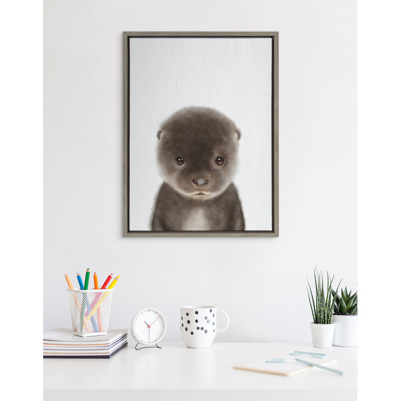 «Baby Otter Color Illustration» par Simon Te, reproduction d'art sur toile encadrée, Gris