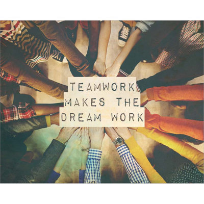 «Teamwork Makes The Dream Work Stacking Hands Color By Color Me Happy», art mural sur toile