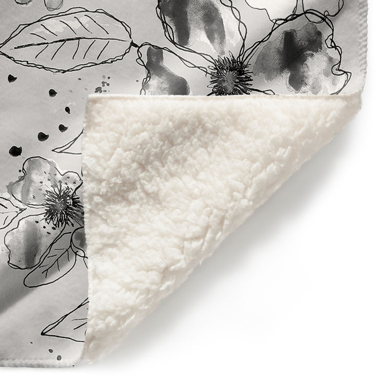 Couverture sherpa à gris doux de fleurs tirées, l 68 po x L 80 po