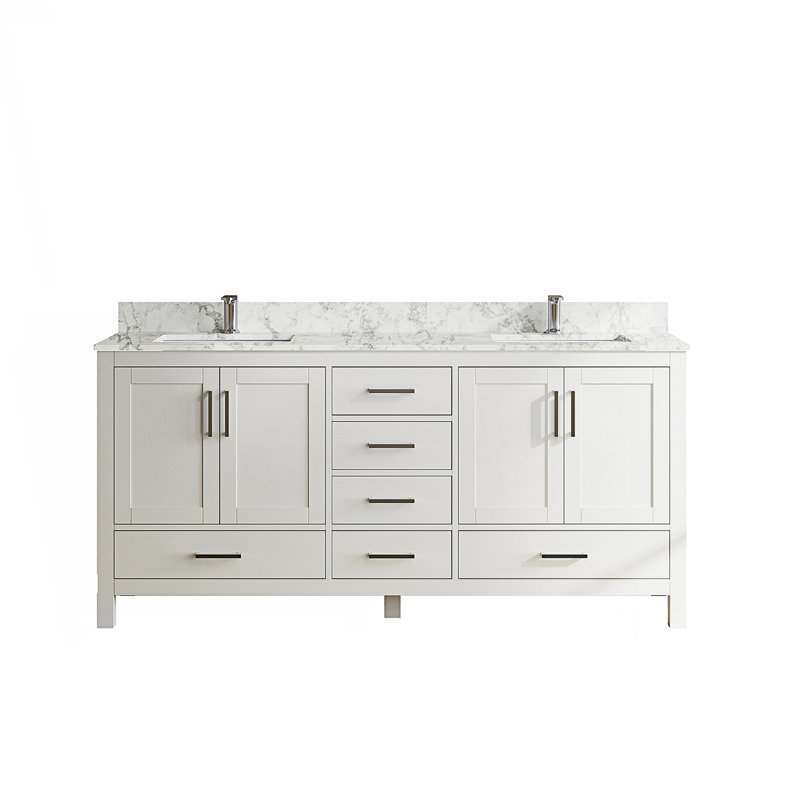 Meuble-lavabo moderne avec lavabo double, White, 71"
