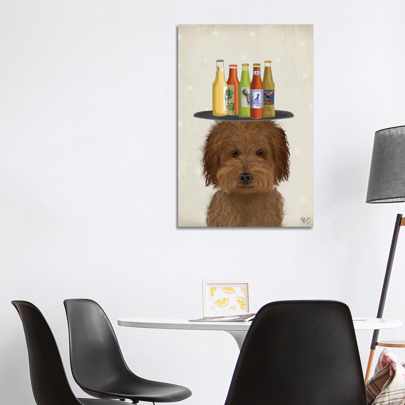 Labradoodle Brown I Beer Lover by Fab Funky - Wrapped Canvas Gallery-Wrapped Canvas Giclée