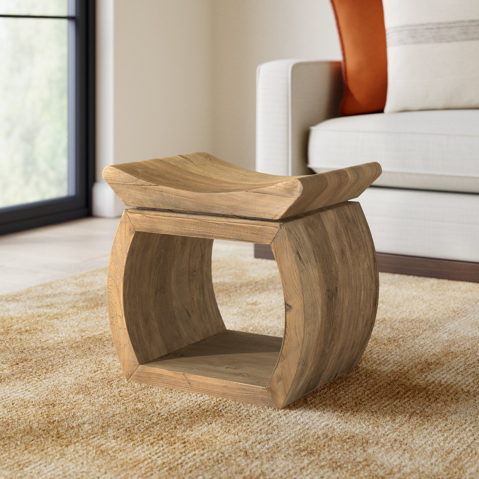 Lera Solid Wood Accent Stool, 17" H x 18" W x 14" D