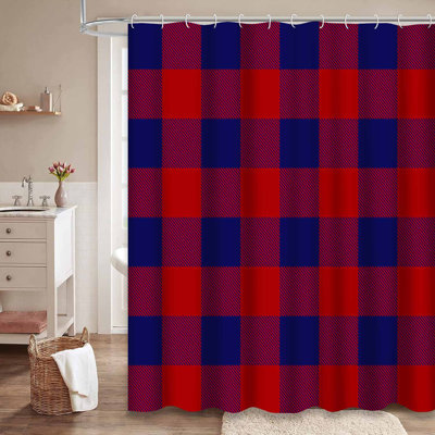Lumberjack Plaid Red Abstract Blue Shower Curtain with 12 Hooks
