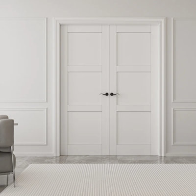 3 Paneled Solid Manufactured Wood 80'' Interior French Doors With Hardware Kit / Frame