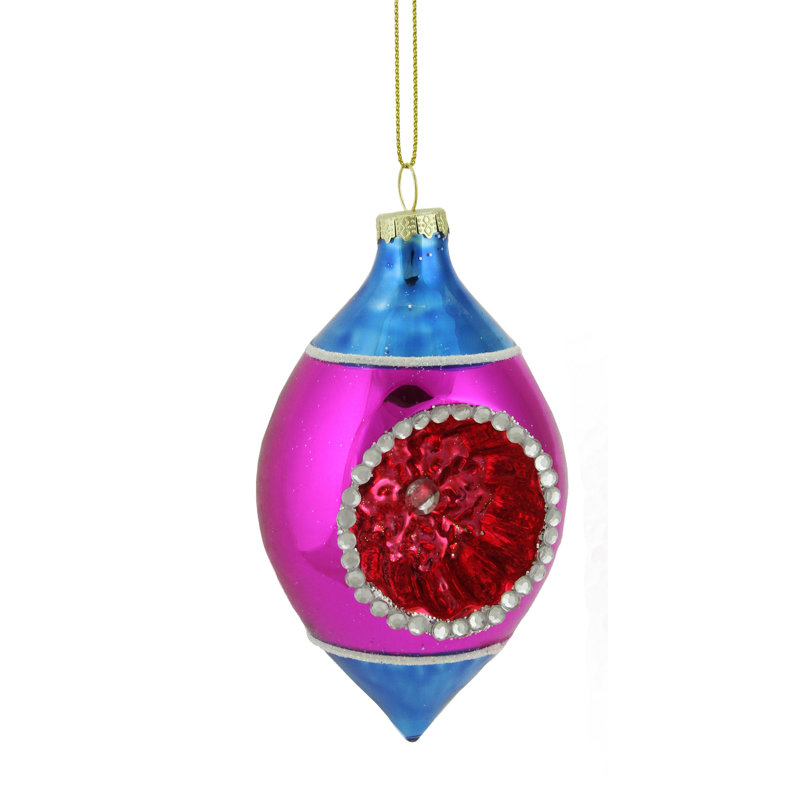 Ornement de Noël en verre 4,5 po, Bleu / rose / rouge