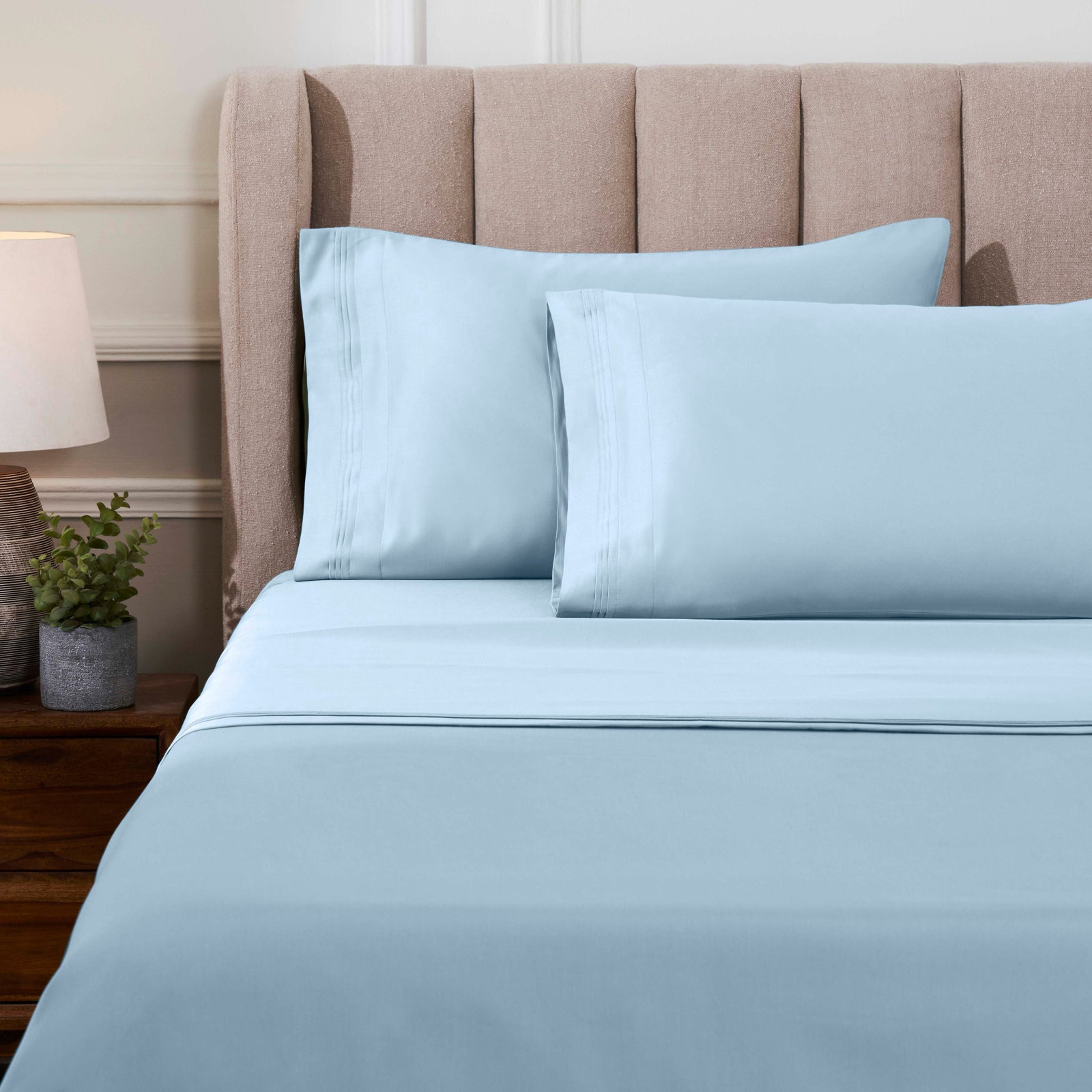 Cotton Sheet Set, King Sheet Set with 2 Pillowcases, Light Blue