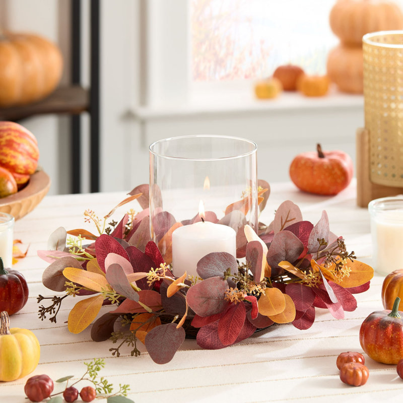 Fall Eucalyptus Pillar Hurricane Candle Holder