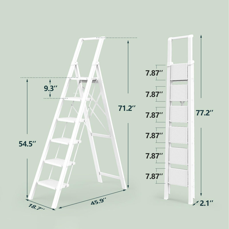 6 - Step Aluminum Folding Small Step Ladder, White