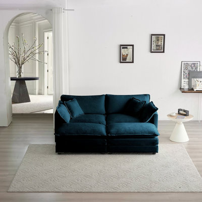 Canapé modulaire rembourré 4 pièces, 1 canapé 2 places 2 pièces et 2 repose-pieds, causeuse 2 places avec repose-pieds en chenille