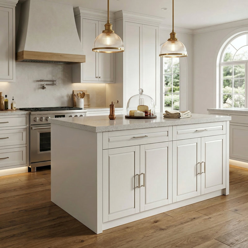 Îlot de cuisine avec 2 tiroirs et 4 portes de l 61 po, Blanc