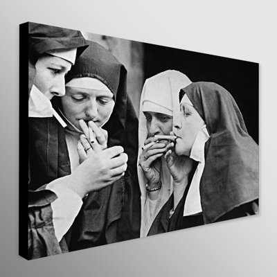 Smoking Nuns - Wrapped Canvas Print