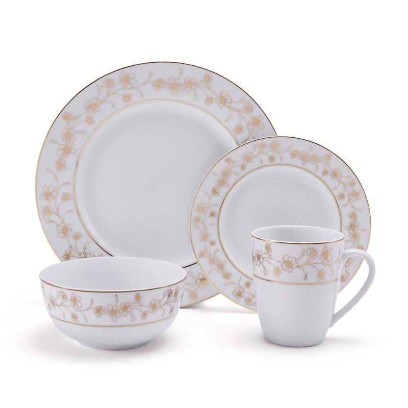 Metallic Floral 32-Piece Porcelain Dinnerware Set, Service for 8