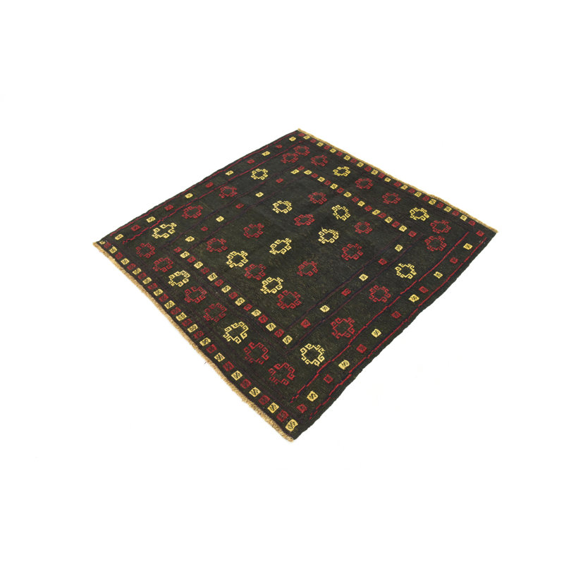 Tapis de zone en laine vert 4 pi x 4 pi 3 po one-of-kind-noué la main Earley