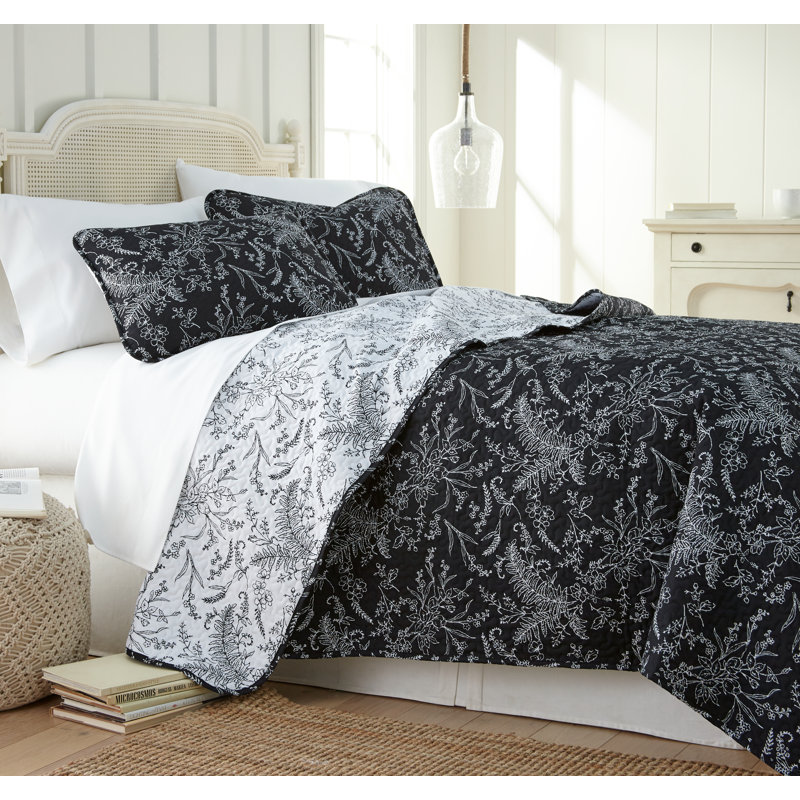 Ensemble de courtepointe réversible traditionnel en microfibre Winter Brush, Noir
