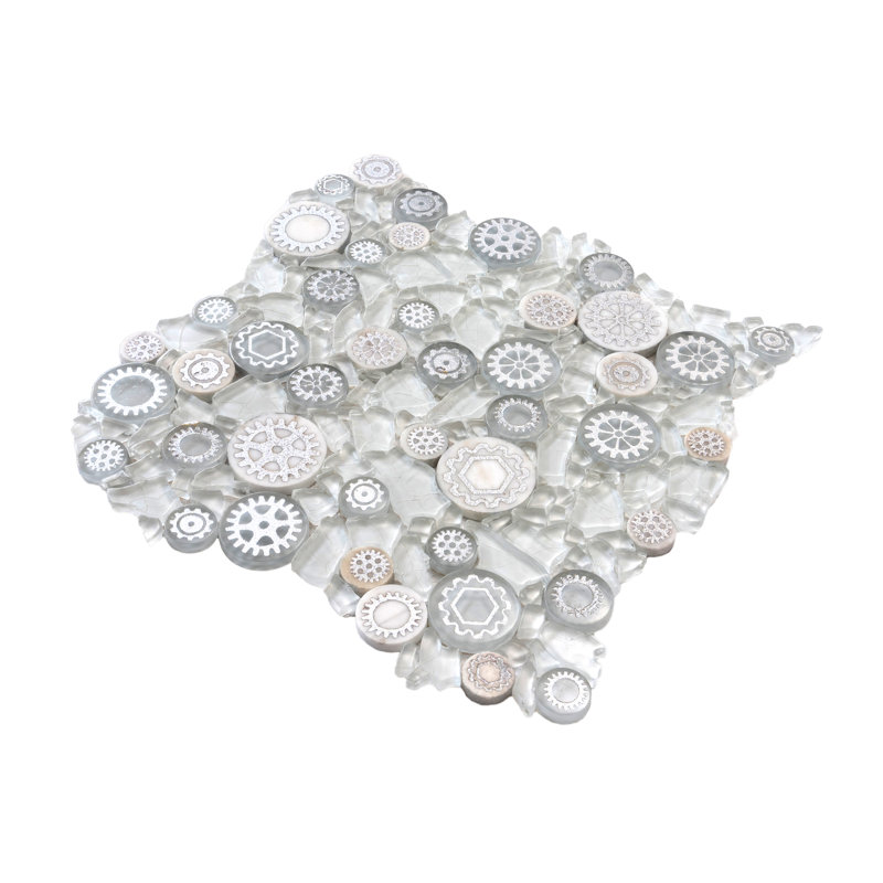 12" x 12" Glass Metal Look Mosaic Wall Tile, White