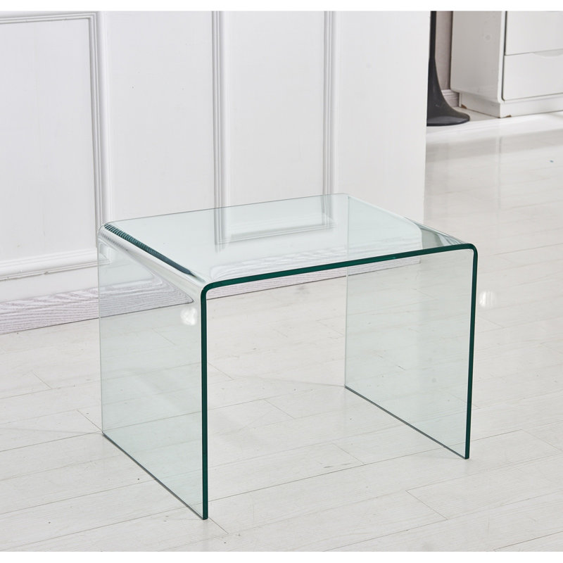 Transparent End Table,Tempered Clear Bent Glass Sidetable