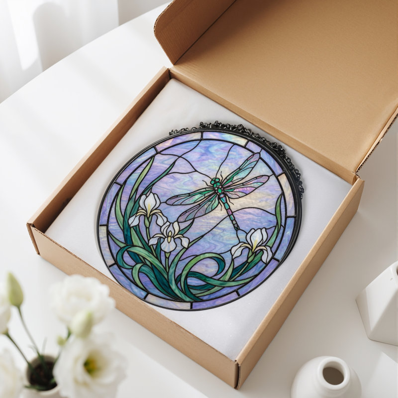 Vitrail de libellule en verre coloré Iris H H 12 po, H 12 po