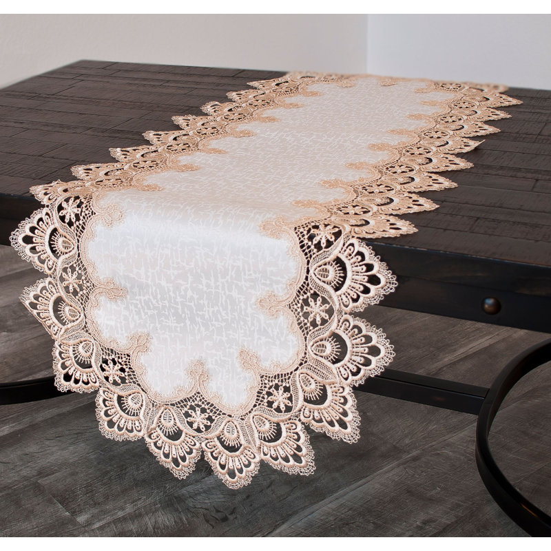 Colfontaine Gold European Lace Antique Lace Table Runner, 44" x 16"