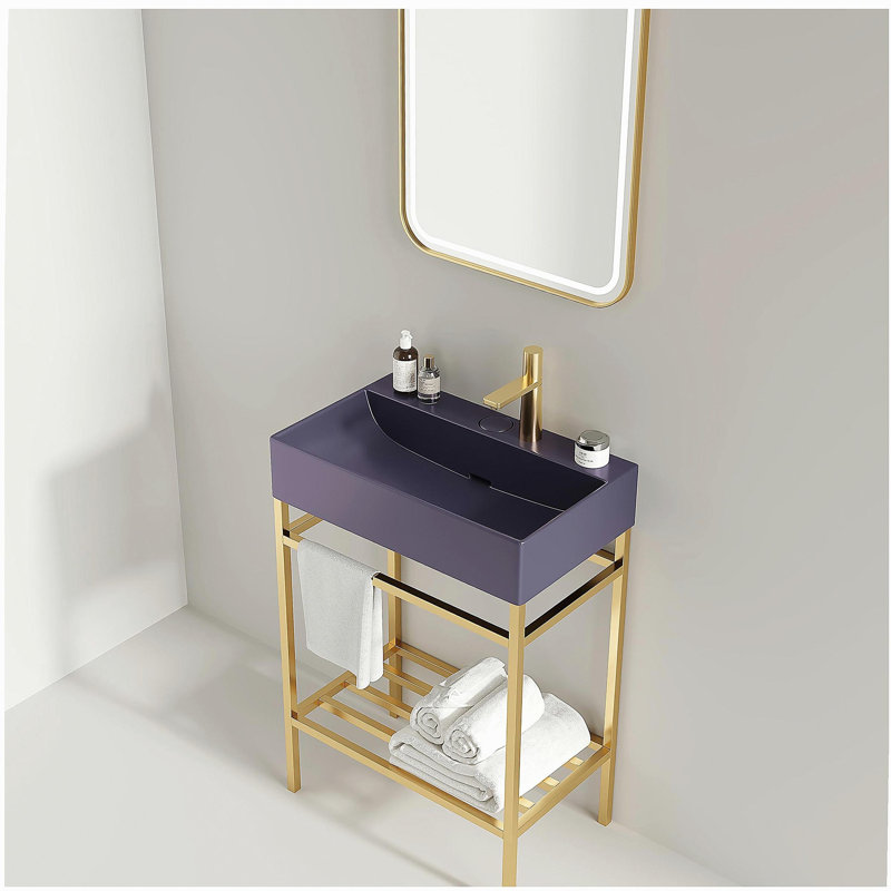 Lavabo de salle de bain 24 po avec cuve en céramique, ensemble de meuble-lavabo autoportant, cuve rectangulaire en céramique sans robinet