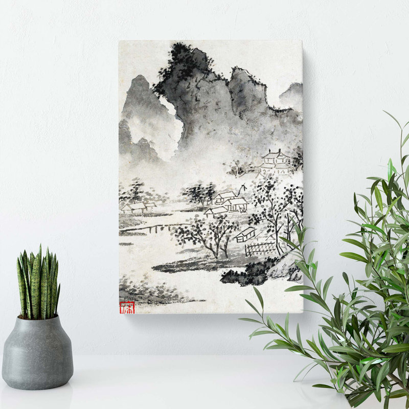 Tress & Mountains by Wen Zhengming - Wrapped Canvas Painting, 50cm H x 35cm W x 3cm D