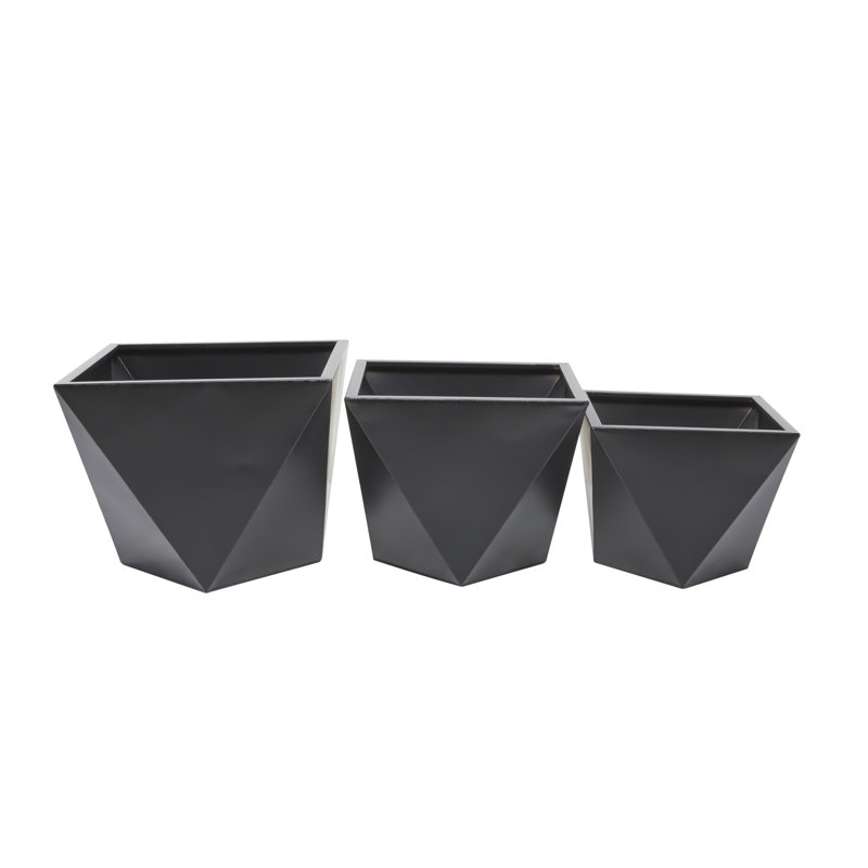 Esma Metal Planter - Set of 3, Black