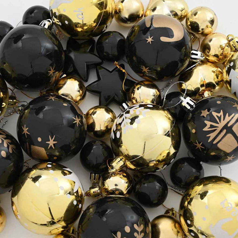 vidaXL Christmas Bauble Plastic, Black/Gold