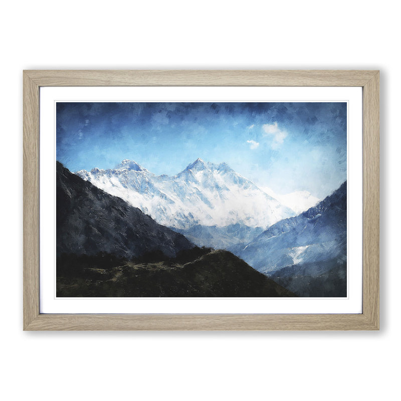 Mount Everest in Tibet and Nepal - Picture Frame Graphic Art Print on MDF, 24cm H x 33cm W x 2cm D, Oak Framed