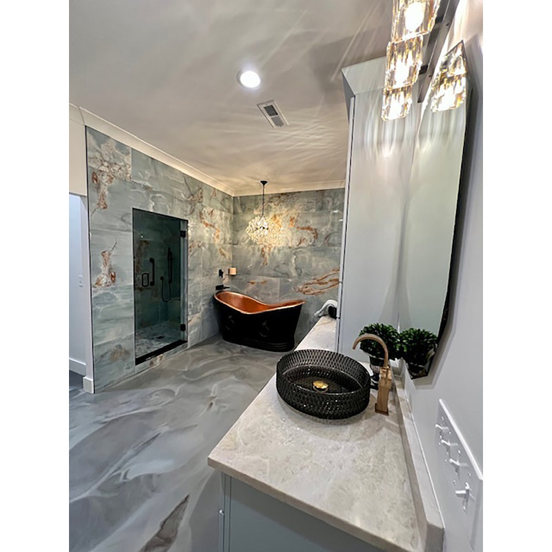 67" Hammered Double Slipper Bathtub With Rings, Glazed Black/Polished Copper