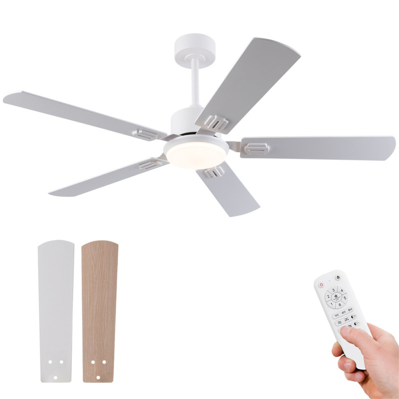 Ventilateur de plafond de 42 pouces avec lumière et télécommande, ventilateur de plafond moderne à profil bas pour chambre à coucher, 5 pales avec double finition en bois blanc et naturel, lumière DEL à intensité variable, moteur réversible à 6 vitesses