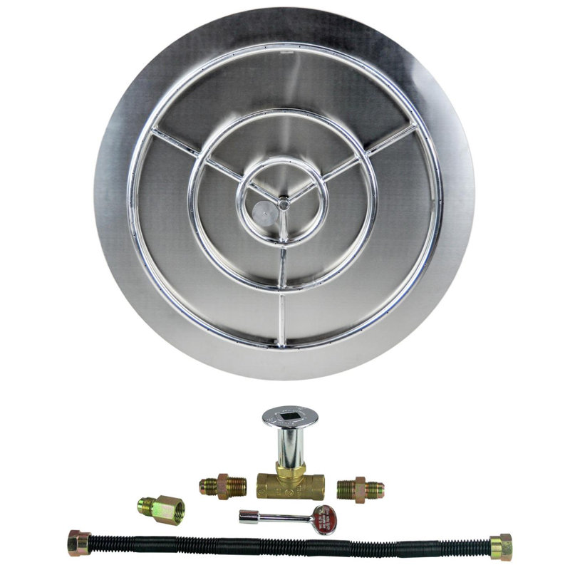 Stainless Steel Fire Pit Burner Pan & Ring with Premium Connection Kit for Natural Gas, 2.5" H x 36" W x 36" D