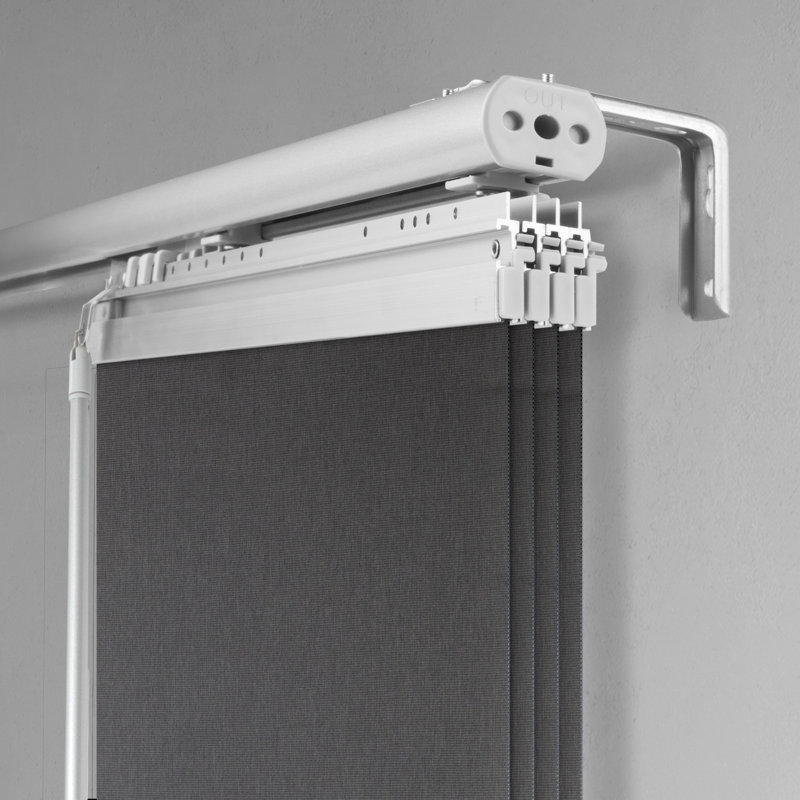 Woven Gray 4-Panel Single Rail Panel Track Extendable 34"-57" W x 91.4"H, Panel width 15.75"