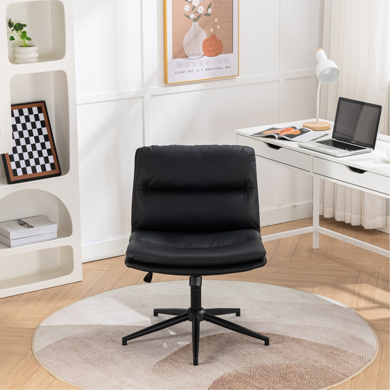 Fauteuil à siège large - hauteur réglable pour le bureau et la coiffeuse en noir avec cadre pivotant et rembourrage confortable
