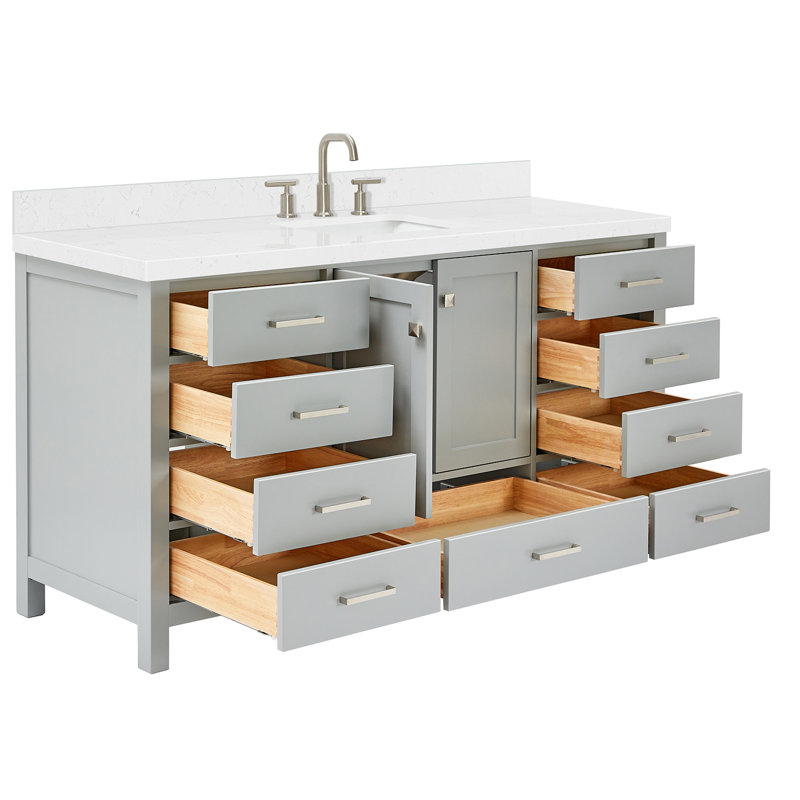 Ensemble de meuble-lavabo simple 66 po , Gris, Nickel brossé