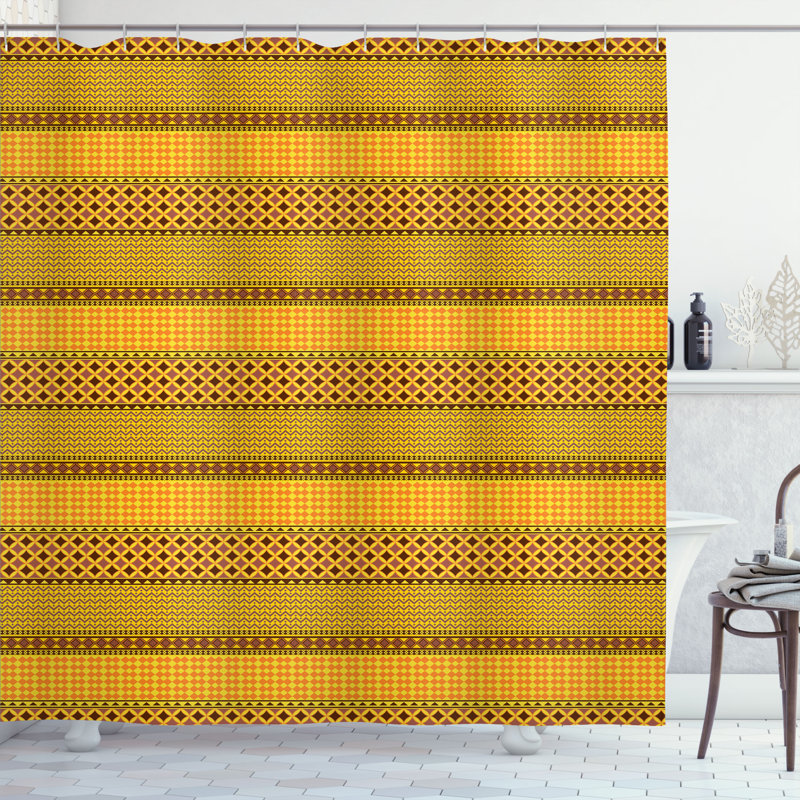 East Urban Home Kente Pattern Shower Curtain Folk Zigzag Tile, 70"H x 69"W