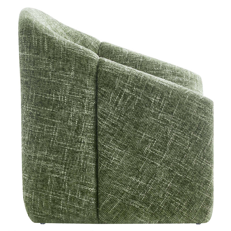 Basil Green Faux Leather Barrel Accent Chair with Metal Frame