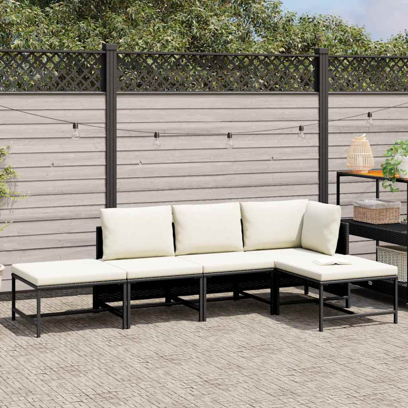 Nisse 23.6" Wide Square Patio Sofa with Cushions, Black Frame/Cream Cushion
