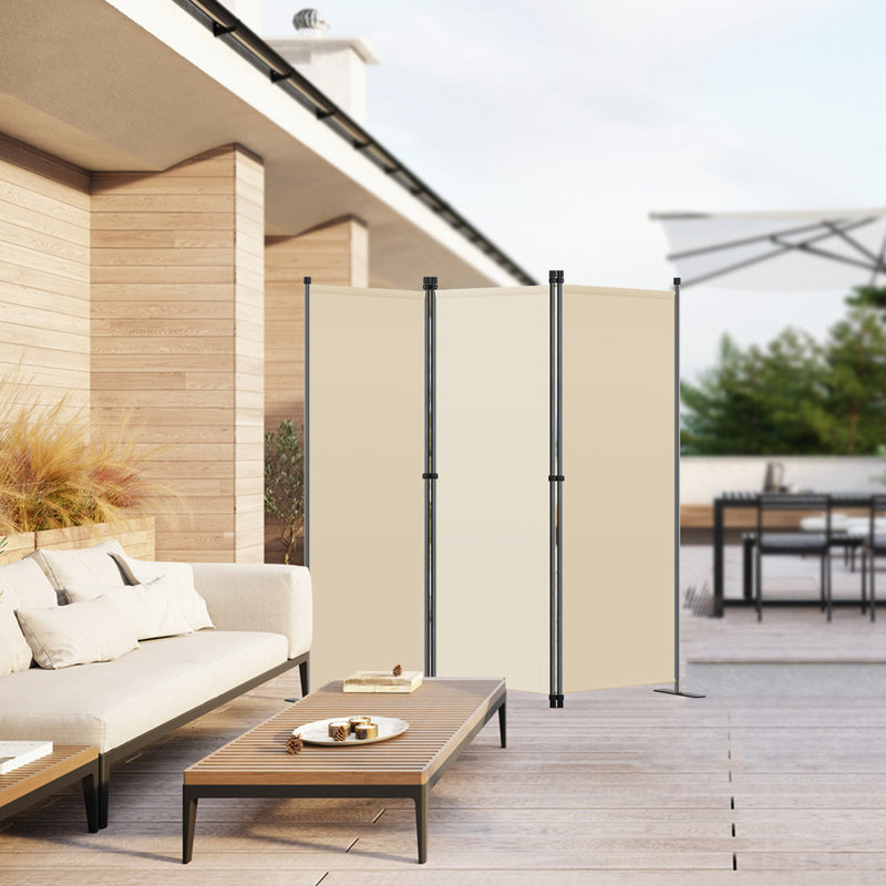 168cm W x 165cm H 3 - Panel Metal Folding Room Divider, Beige