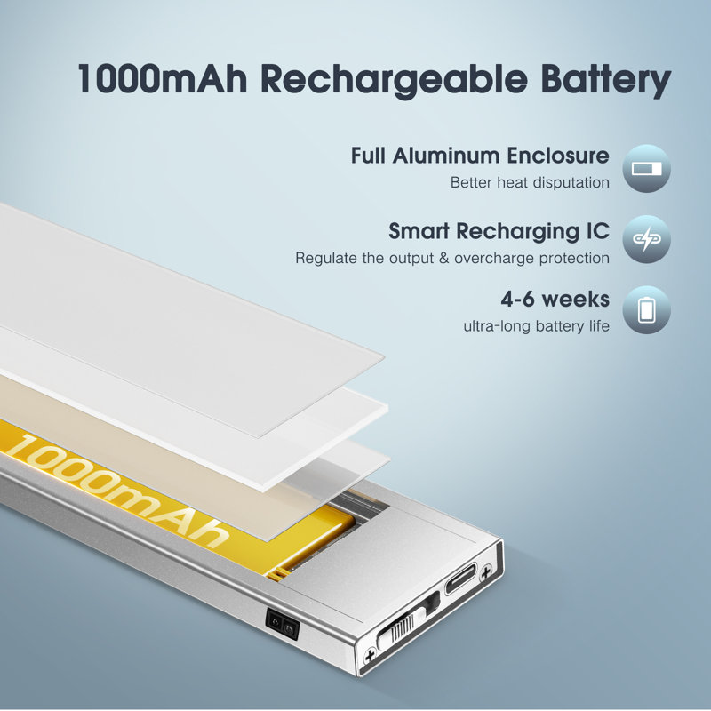 Paquet de 2 lumières d'armoire rechargeables minces de 0,35 po - 3 modes d'interrupteur, 1000 mAh, lumière naturelle 4000 K à fixation magnétique