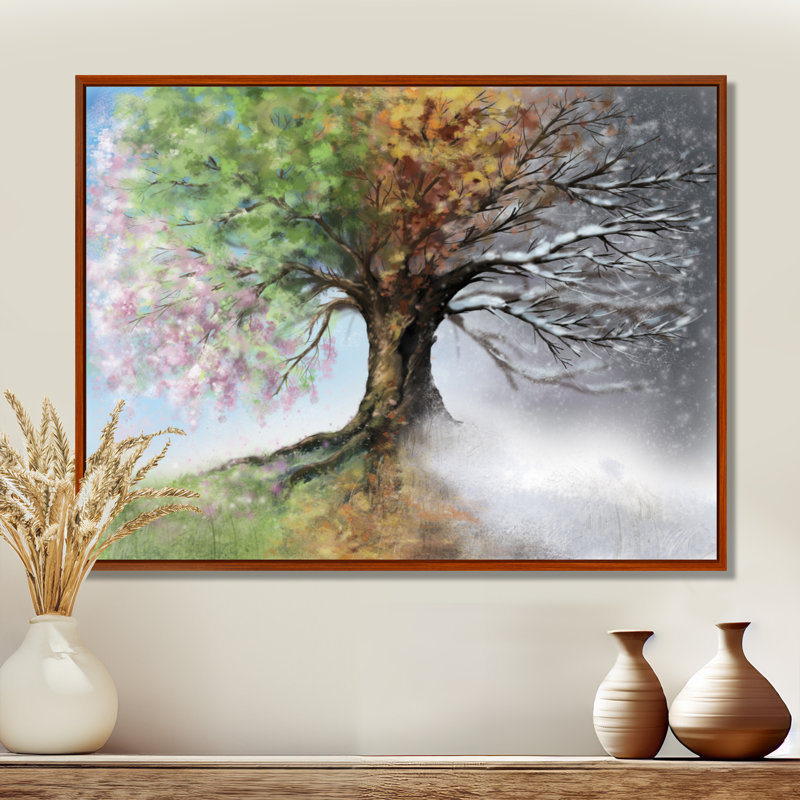 Arbre sur toile, impression de nature quatre saisons - Arbre avec quatre saisons, H 16 po x l 32 po, Brun