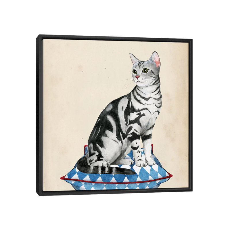 «Lady Cat I», impression sur toile, H 18 po x l 18 po x P 1,5 po, Toile avec cadre flottant noir, Pas de tapis