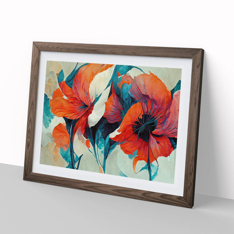 Floral - Single Picture Frame Print, 46cm H x 64cm W x 2cm D, Walnut