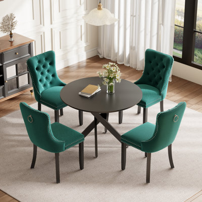 Ensemble de salle à manger rond en bois avec chaise capitonnée
