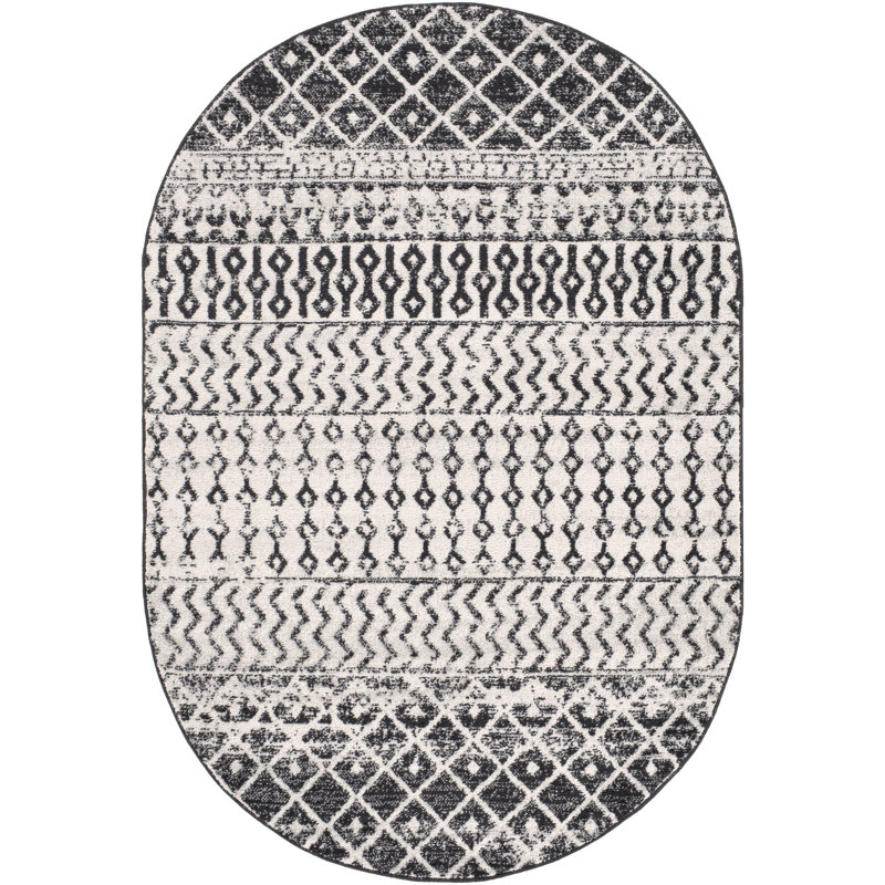 Tapis ivoire et gris anthracite tissé au métier mécanique Lashavia, Ovale 4 pi x 6 pi
