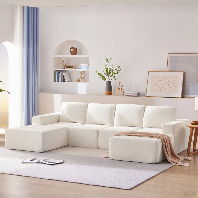 Canapé modulaire en forme de U de Boneless, Chenille beige