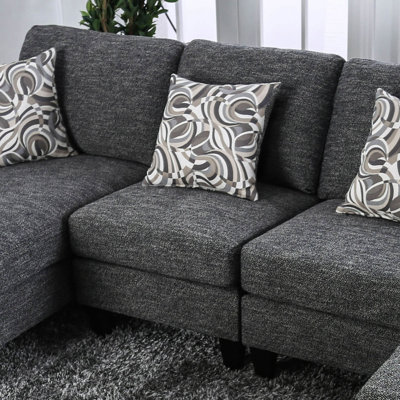 Chaise de salon sans accoudoirs de style transitionnel en chenille de couleur grise