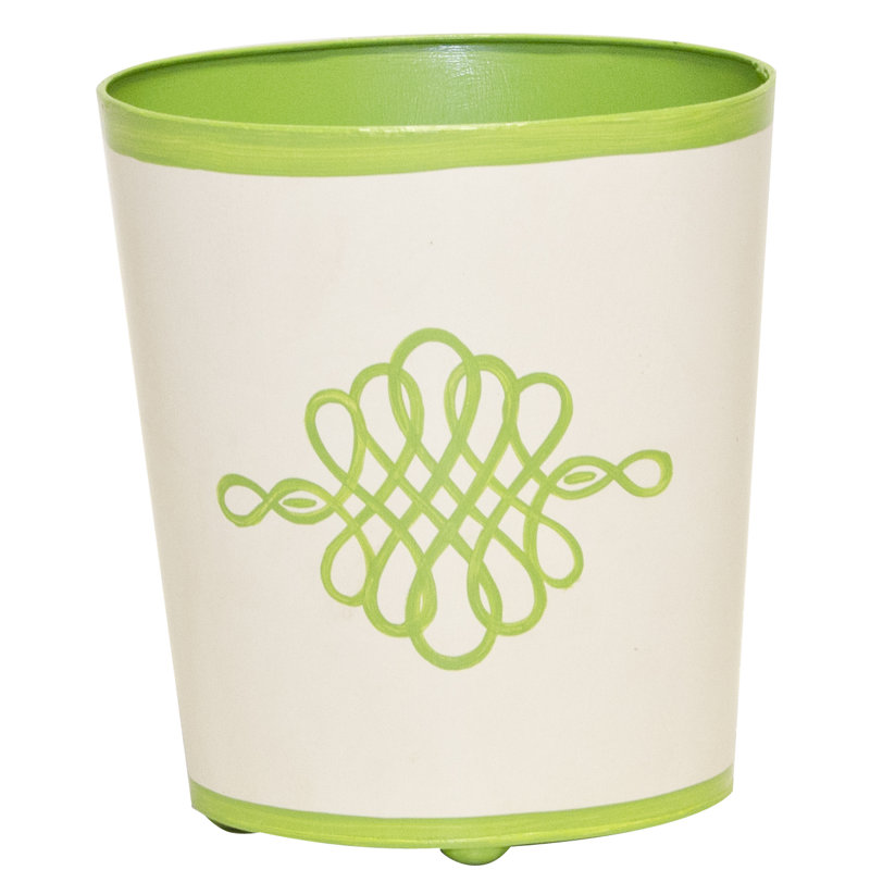 Cream and Green Oval Aluminum Waste Basket