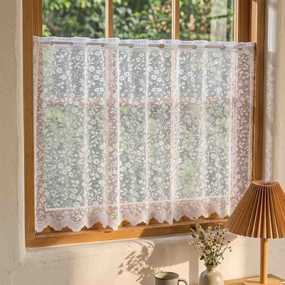Cantonnière blanche brodée à motif floral pour porte d'armoire de fenêtre blanche